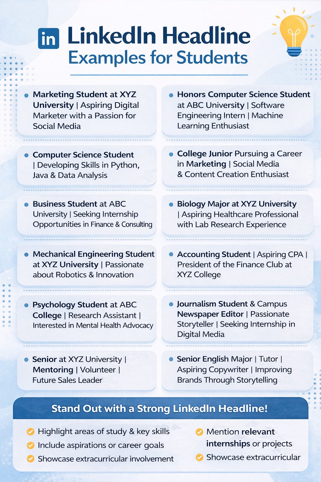 LinkedIn Headline Examples for Students 