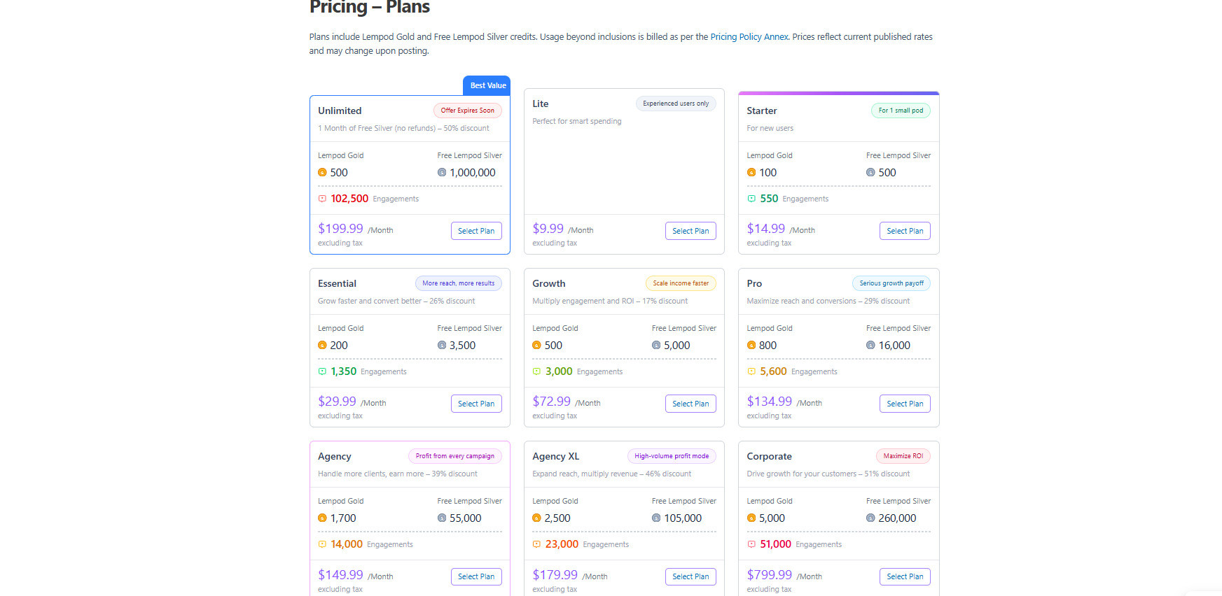 Lempod Pricing